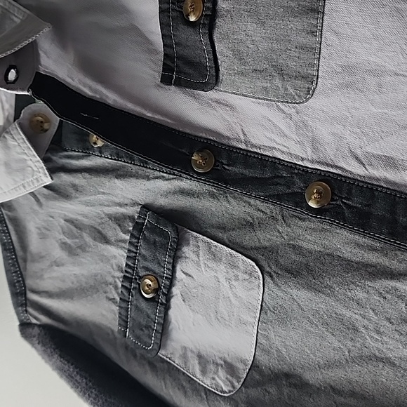 Comme Ca Mixed Material Button Up Shirt Knit Cardigan - Picture 2 of 8